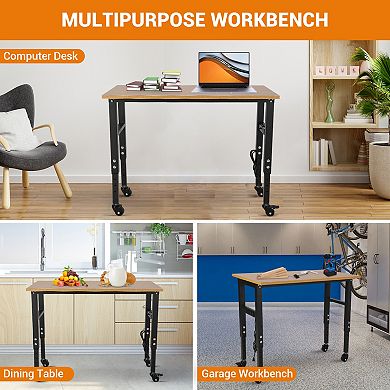 48" Adjustable Workbench with Power Outlet and Wheels