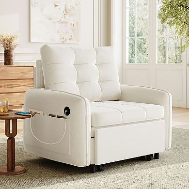 Whisen 3-in-1 Convertible Sleeper Chair Bed with USB Charging, Storage Pockets and Box