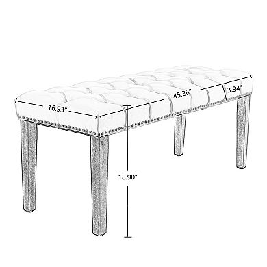 45" Tufted Velvet Bench, Upholstered Ottoman for Entryway, Bedroom, Dining