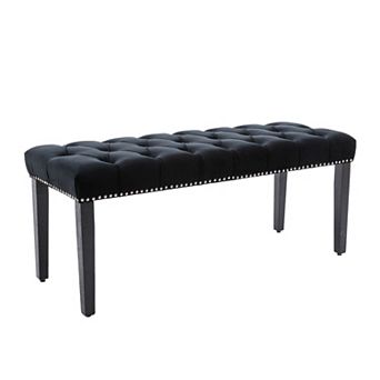 45" Tufted Velvet Bench, Upholstered Ottoman for Entryway, Bedroom, Dining