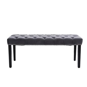 45" Tufted Velvet Bench, Upholstered Ottoman for Entryway, Bedroom, Dining