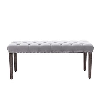 45" Tufted Velvet Bench, Upholstered Ottoman for Entryway, Bedroom, Dining