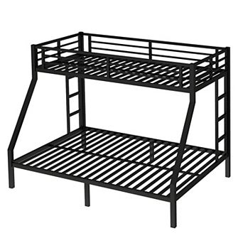Lufeiya Twin XL Over Queen Metal Bunk Bed Frame with Dual Ladders, Guardrails and Under-Bed Storage