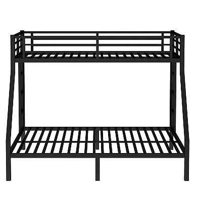 Lufeiya Twin XL Over Queen Metal Bunk Bed Frame with Dual Ladders, Guardrails and Under-Bed Storage