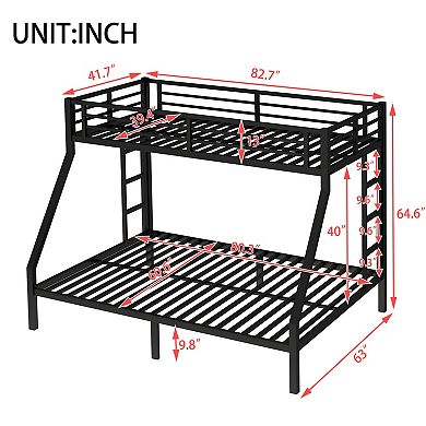 Lufeiya Twin XL Over Queen Metal Bunk Bed Frame with Dual Ladders, Guardrails and Under-Bed Storage