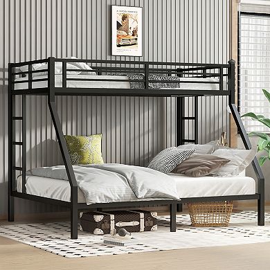 Lufeiya Twin XL Over Queen Metal Bunk Bed Frame with Dual Ladders, Guardrails and Under-Bed Storage
