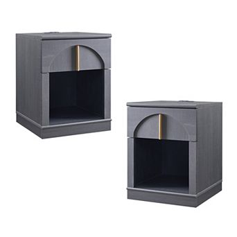 18" Wooden Nightstand set of 2 with Charging Station, Bedside Table w/ Drawer Storage, Open Shelf