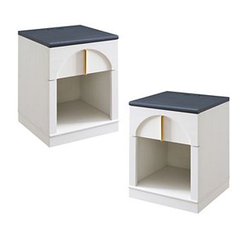 18" Wooden Nightstand set of 2 with Charging Station, Bedside Table w/ Drawer Storage, Open Shelf