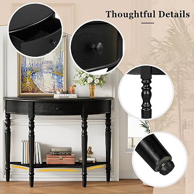 Half Moon Console Table with Drawer & Shelf