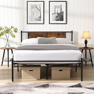 Lufeiya Twin/Twin XL/Full/Queen/King Size Metal Bed Frame with Wood Headboard,No Box Spring Needed
