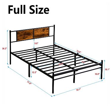 Lufeiya Twin/Twin XL/Full/Queen/King Size Metal Bed Frame with Wood Headboard,No Box Spring Needed