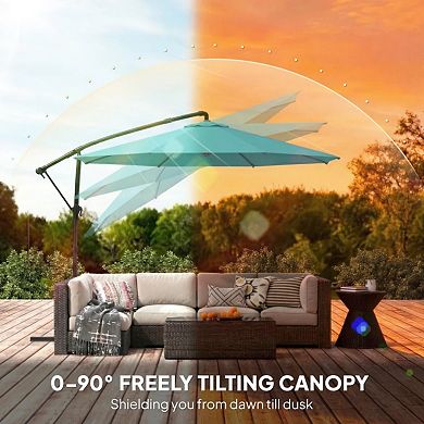 9.8-ft. Outdoor Patio Umbrella Crank Lift Hanging Offset Cantilever Umbrella