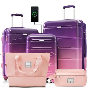 Hardside 5 pc Spinner Luggage Set with Travel Bag, 20-inch with USB Port Carry on Suitcase