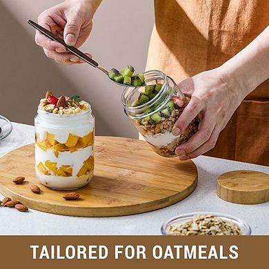 4-Pack 16oz Glass Jars with Airtight 100% Bamboo Lids for Food Storage