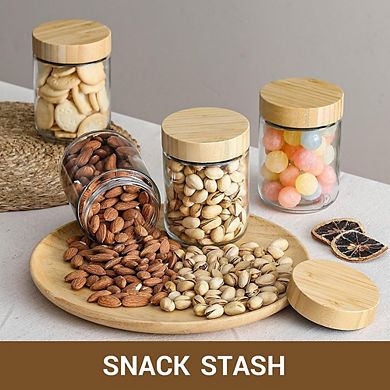 4-Pack 16oz Glass Jars with Airtight 100% Bamboo Lids for Food Storage