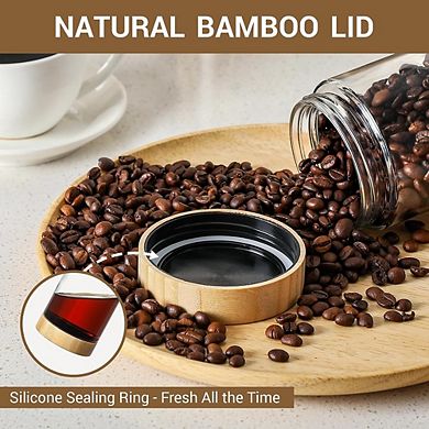 4-Pack 16oz Glass Jars with Airtight 100% Bamboo Lids for Food Storage