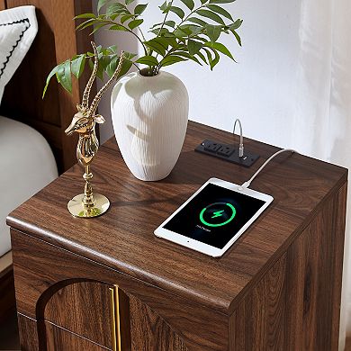 18" Nightstand Set of 2 w/Charging Station, Side Table w/ 3 Storage Drawers, Bedside End Table