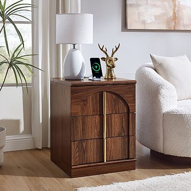 18" Nightstand Set of 2 w/Charging Station, Side Table w/ 3 Storage Drawers, Bedside End Table