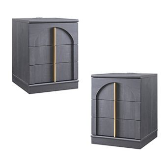 18" Nightstand Set of 2 w/Charging Station, Side Table w/ 3 Storage Drawers, Bedside End Table