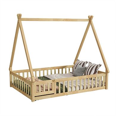 Whisen Tent-shaped Floor Bed with Guardrails, Slats and Door