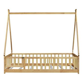 Whisen Tent-shaped Floor Bed with Guardrails, Slats and Door