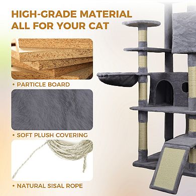 Whisen Cat Tree with Hinding Condo, 11 Sisal Scratching Post, Ladder, Hammocks, Top Platform
