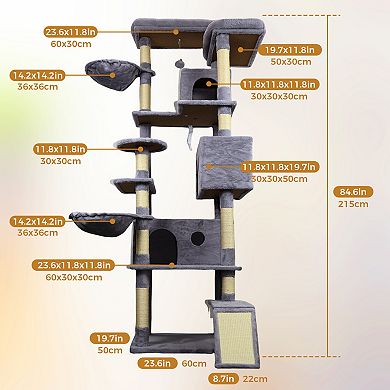 Whisen Cat Tree with Hinding Condo, 11 Sisal Scratching Post, Ladder, Hammocks, Top Platform