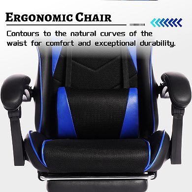 Racing-Style Gaming Chair with PU Leather, Retractable Footrest & Lumbar Support