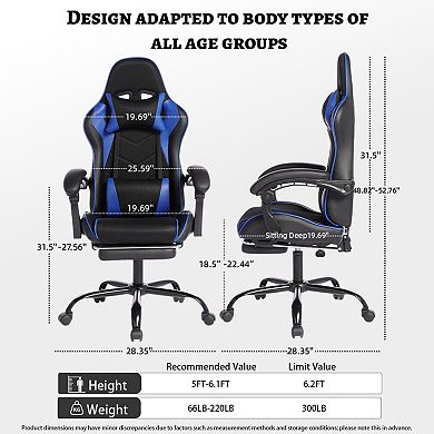 Racing-Style Gaming Chair with PU Leather, Retractable Footrest & Lumbar Support