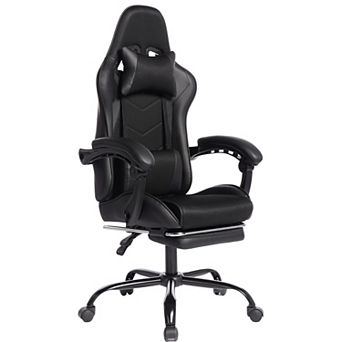 Racing-Style Gaming Chair with PU Leather, Retractable Footrest & Lumbar Support
