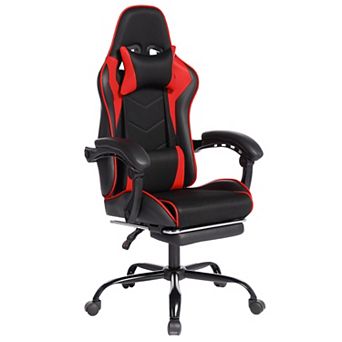 Racing-Style Gaming Chair with PU Leather, Retractable Footrest & Lumbar Support