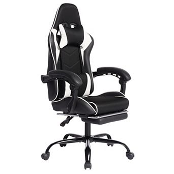 Racing-Style Gaming Chair with PU Leather, Retractable Footrest & Lumbar Support