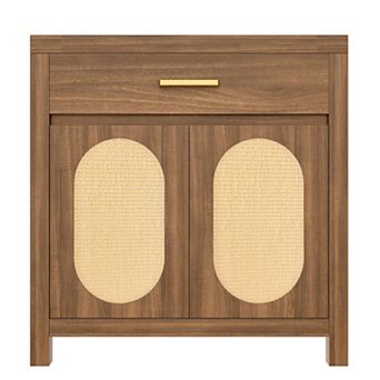 Whisen 31.5" Cat Litter Box Enclosure with Scratching Board Doors and Storage Drawer