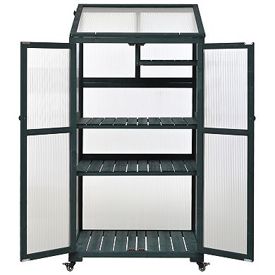 Whisen Wood Greenhouse, Cold Frame with Wheels and Adjustable Shelves