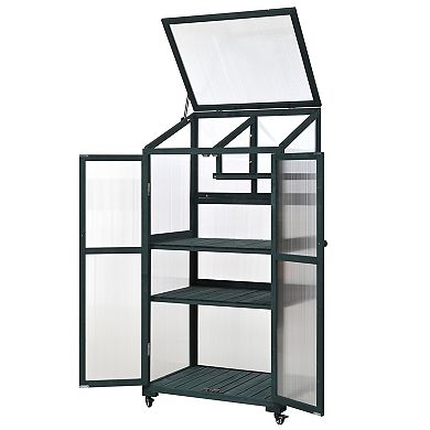 Whisen Wood Greenhouse, Cold Frame with Wheels and Adjustable Shelves
