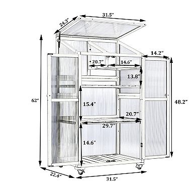 Whisen Wood Greenhouse, Cold Frame with Wheels and Adjustable Shelves