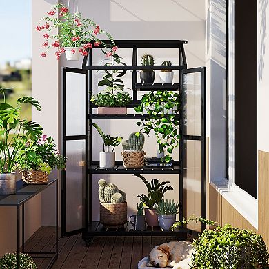 Whisen Wood Greenhouse, Cold Frame with Wheels and Adjustable Shelves