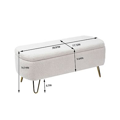 Faux Fur Storage Ottoman Bench with Gold Legs, End of Bed & Entryway