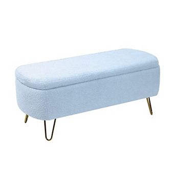 Faux Fur Storage Ottoman Bench with Gold Legs, End of Bed & Entryway