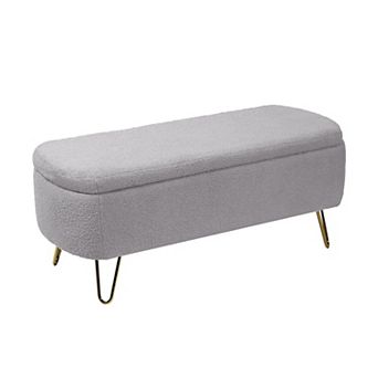 Faux Fur Storage Ottoman Bench with Gold Legs, End of Bed & Entryway