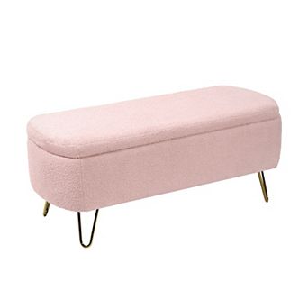Faux Fur Storage Ottoman Bench with Gold Legs, End of Bed & Entryway