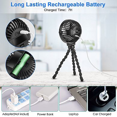 Rechargeable Stroller & Desk Fan Clip-On, Flexible, 3 Speeds