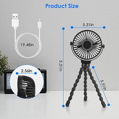Rechargeable Stroller & Desk Fan Clip-On, Flexible, 3 Speeds
