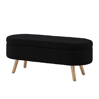 Oval Boucle Storage Ottoman Bench with Wood Legs