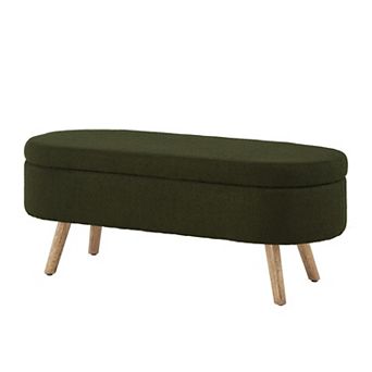 Oval Boucle Storage Ottoman Bench with Wood Legs