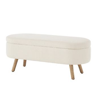 Oval Boucle Storage Ottoman Bench with Wood Legs