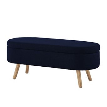 Oval Boucle Storage Ottoman Bench with Wood Legs