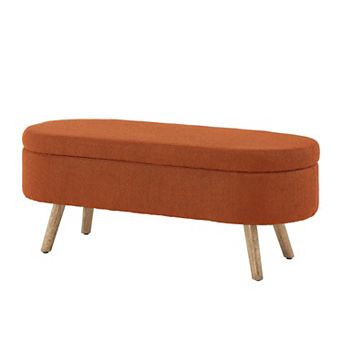 Oval Boucle Storage Ottoman Bench with Wood Legs