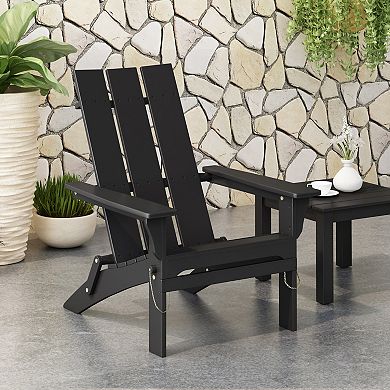 Acacia Wood Folding Adirondack Chair with Weathered Steel Accents