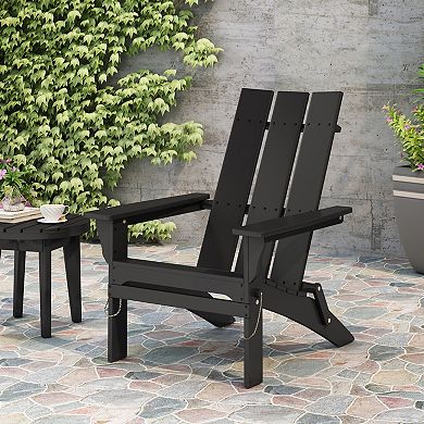 Acacia Wood Folding Adirondack Chair with Weathered Steel Accents